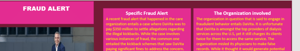 Create a fact sheet or brochure about this fraud case. A fact sheet provides the basic information in an outline format. Feel free to use 2 Alert