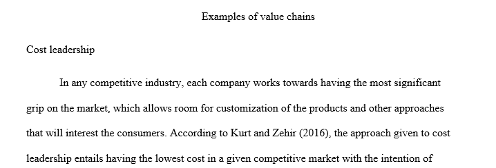 In Chapter 4, we discussed the internal value chain activities a firm can perform (see Exhibit 4.8). The value chain priorities can be quite 1 Chain