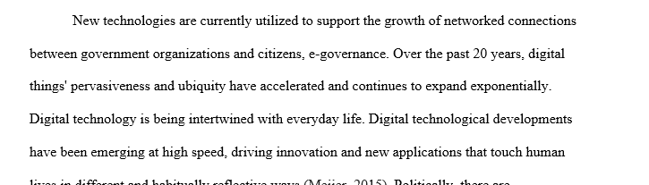 A paper intended to inform policy decision makers on a topic related to public information systems and e-government. It will combine expert 1 New
