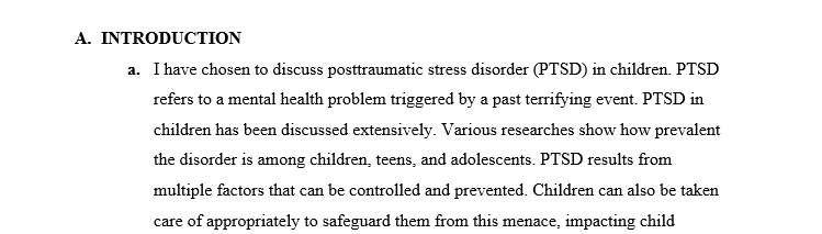 For this assignment, the student will complete a PowerPoint presentation covering a trauma related topic. The initial portion should include 2 Outline 1