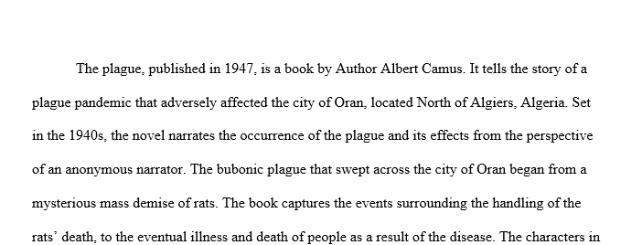 One of the most famous and well-known post-World War II novels is The Plague by Albert Camus. For this assignment you are to read this novel, 1 Plaqu