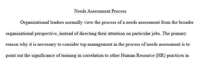 Why should upper level managers be included in the needs assessment process? Elaborate? Writing assignments are judged 1 needs