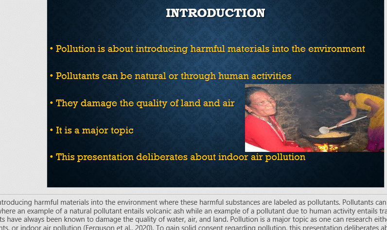 Create a 10- to 15-slide Microsoft® PowerPoint® presentation with notes on any of the following topics: Criteria air pollutants, Indoor air 1 polutants 1