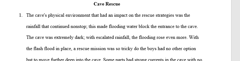How did the physical environment of the cave affect the rescue plan? How did the rescue team respond to the risks of the project? 1 Cave