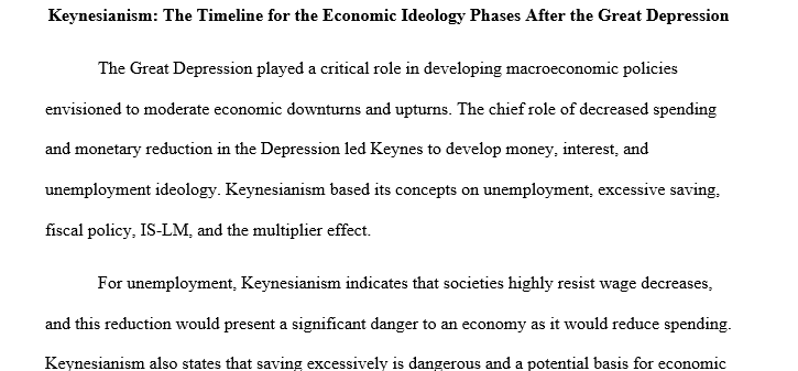 Describe the contemporary timeline for the various phases in economic ideology in the aftermath of the great depression (that is 1940s
