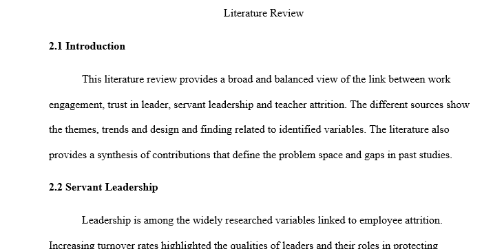 principal leadership literature review. I want it to tie into a prior