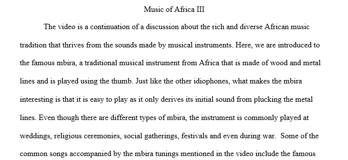 Write a short essay (300 words) about this video. Introduction to World Music: 