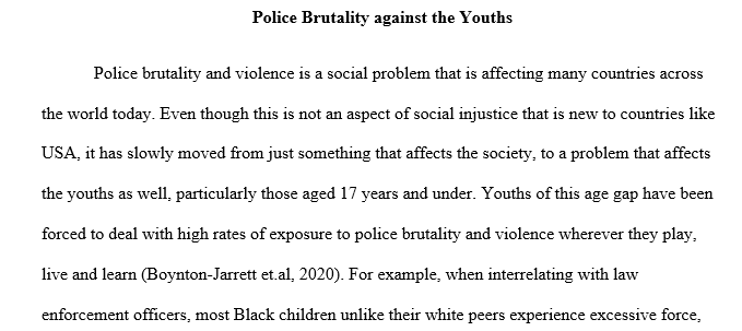 Choose a topic that describes any type of injustice that you feel affects the youth (ages 17 and under) of today