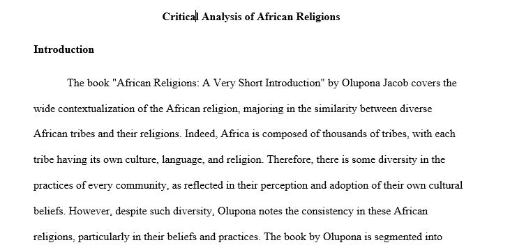 For your final paper you will be able to choose from three options: an analysis of an African originated spiritual system found within the