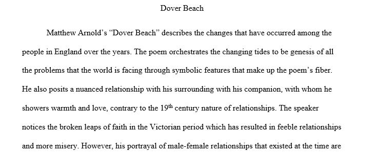 Comment on the way in which "Dover Beach" uses 19th century ideas about women and male-female relationships as a way of