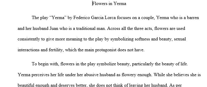 Write a five-paragraph essay about ONE symbol from Yerma by Federico Garcia Lorca. Your essay should explain what that symbols
