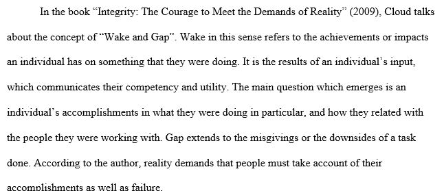 Describe the concepts of Wake and Gap as described by author H. Cloud (2009)Integrity: The courage to meet the demands of reality
