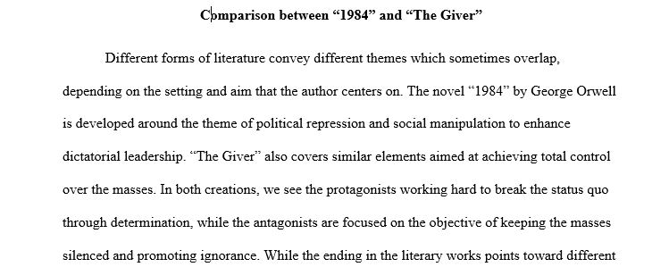 Compare the book 1984 and the film The Giver. You will write a formal literary (research) essay comparing the ISU novel that you chose to