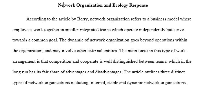 Discussion Response to Berry (Network Organizations and the 