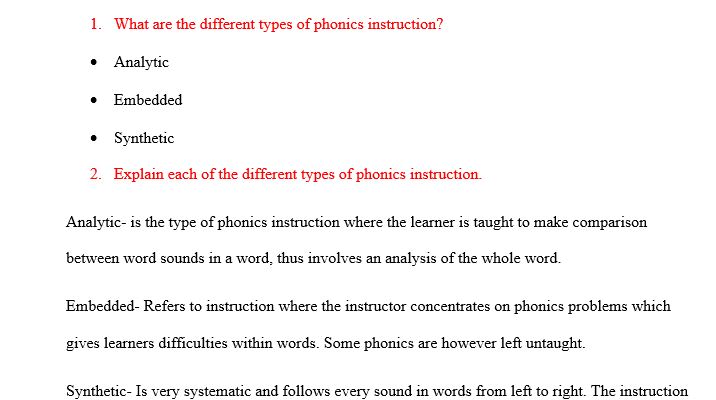 What are the different types of phonics instruction