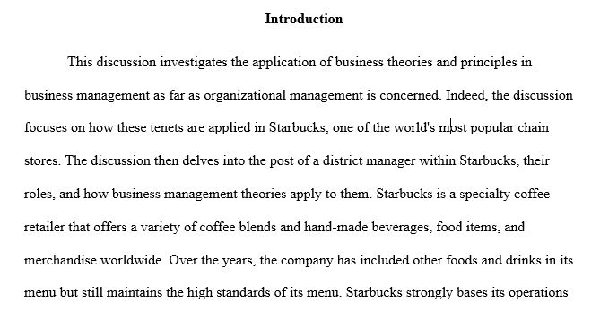 The purpose of this paper is for students to analyze and apply management theories presented in this class to a specific management role