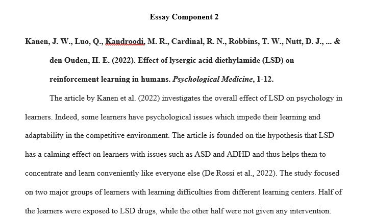 Working annotated bibliography (minimum 3 references). Find 3 scholarly references related to your topic (Use of LSD in Psychology)