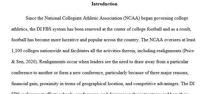 Research DI FBS Realignment: utilizes a minimum of two primary sources and five secondary sources (validity/reliability) to research the