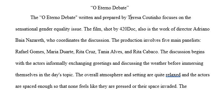 Write a theatre critic about the Portuguese play “O Eterno Debate” available at https://youtu.be/qssMP1frjvMAvoid “in my opinion/perspective”