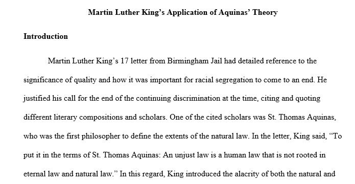 What is the significance of King’s use of Aquinas in developing his theory of non-violent resistance? In answering this question, make sure to