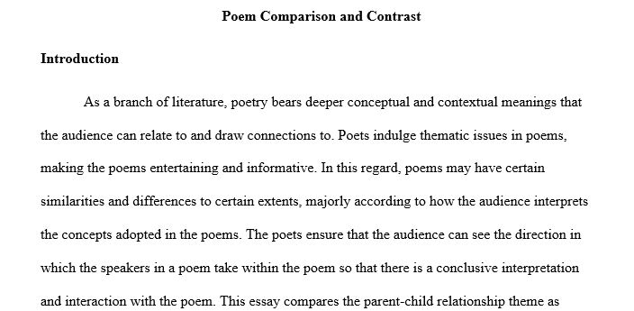 Compare and contrast "hanging fire" by Audre Lorde, and "My Papa's Waltz" by Theodore Roethke.  I would suggest taking the poems 