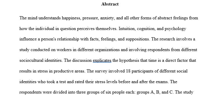 Research paper on the Relationship between Time and Stress. Describe the demographics of the population you used in your study