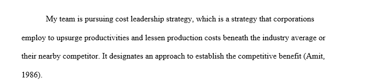 Which strategy is your team pursuing (i.e., differentiation, cost leadership, or value innovation