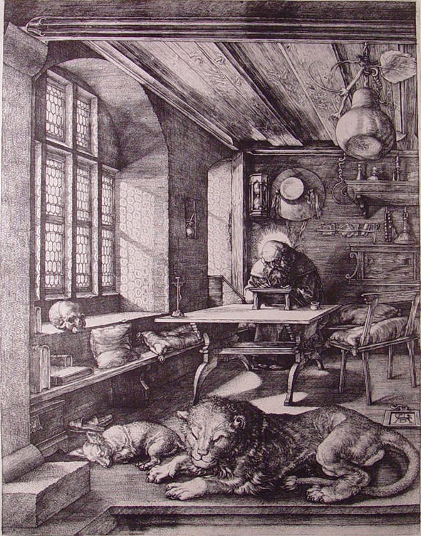 st. jerome in his study. engraving 1514