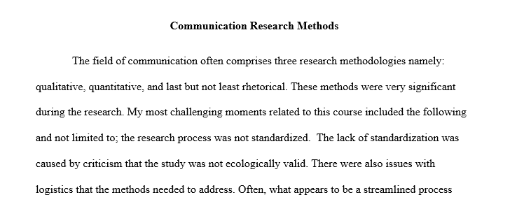 Reflect on your experience in this course CMCL-C424 Communication Research Methods