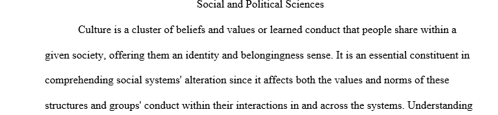 Write an essay that highlights your understanding of culture and the process of social transmission within a society