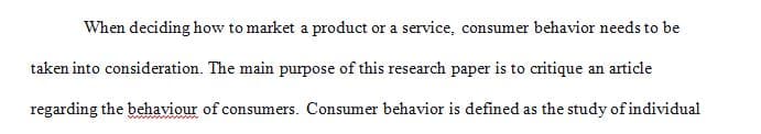 Critique a peer-reviewed article regarding consumer behavior