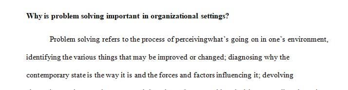 Why is problem solving important in organizational settings 