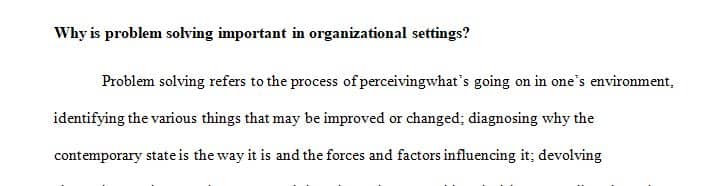 Why is problem solving important in organizational settings