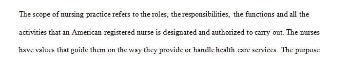 Define the nurse’s scope of practice as described by the ANA.