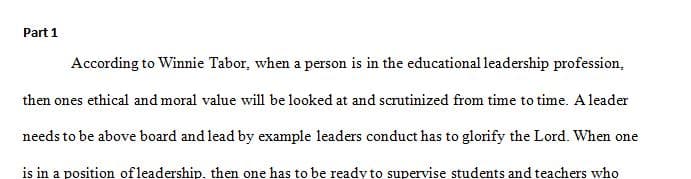 One of the elements of good leadership that Ms. Tabor expressed was that she takes great pride in her ethical and moral values