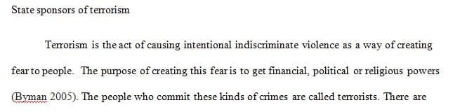 Assignment 2: State Sponsors of Terrorism 1 Assignment 2 State Sponsors of Terrorism