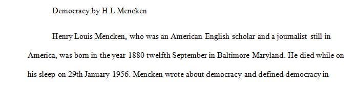 Assume that the democracy Mencken refers to is the United States 1 Assume that the democracy Mencken refers to is the United States