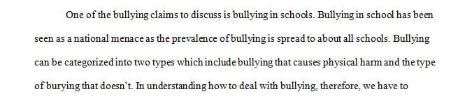 Different claims regarding the condition for the topic of bullying
