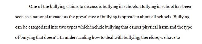 Different claims regarding the condition for the topic of bullying 1 Different claims regarding the condition for the topic of bullying