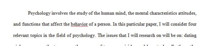 Research reports on a relevant topic of interest in the field of psychology. 1 Research reports on a relevant topic of interest in the field of psychology.