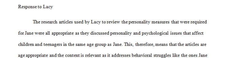 Researched article appropriate for the personality measure being considered