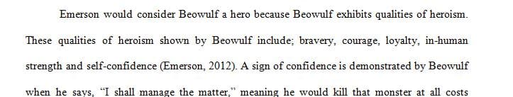 Supporting evidence from Beowulf, Emerson’s Heroism