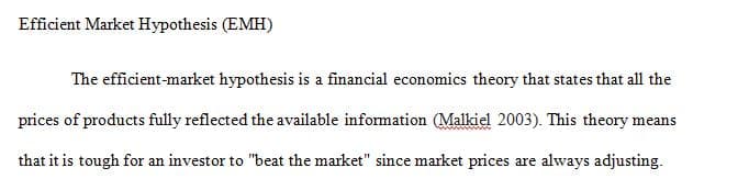 The book discusses the Efficient Market Hypothesis (EMH) and its three forms. 1 The book discusses the Efficient Market Hypothesis (EMH) and its three forms.