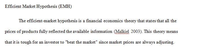 The book discusses the Efficient Market Hypothesis (EMH) and its three forms.